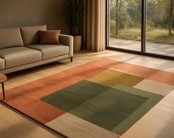 Handmade Wool Area Rug, Modern Abstract Geometric Earth Tones