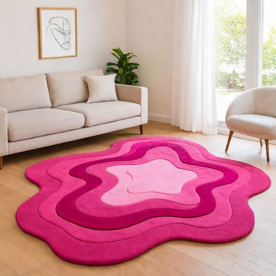 Handmade Pink Living Room Rug | Hand Tufted Area Rug 6x9 | Modern Style Pink Rug 8x10