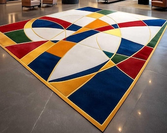 Handmade Geometric Area Rug • Colorful Abstract Carpet, Custom Size