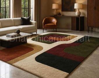 Handmade Color Block Area Rug | Modern Geometric Carpet