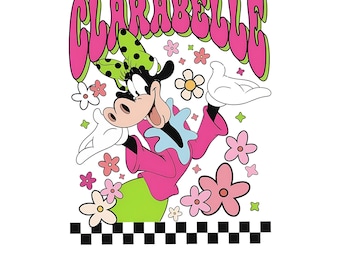 Clarabelle Cow PNG, Disney Clarabelle Cow Retro Floral PNG, Cute Cartoon Character Shirt Design, Daisy Flower Aesthetic PNG,Digital Download