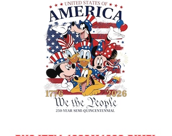 United States of America PNG, Mickey Friends Patriotic PNG, 4th of July Disney PNG, America 250th Anniversary 2026