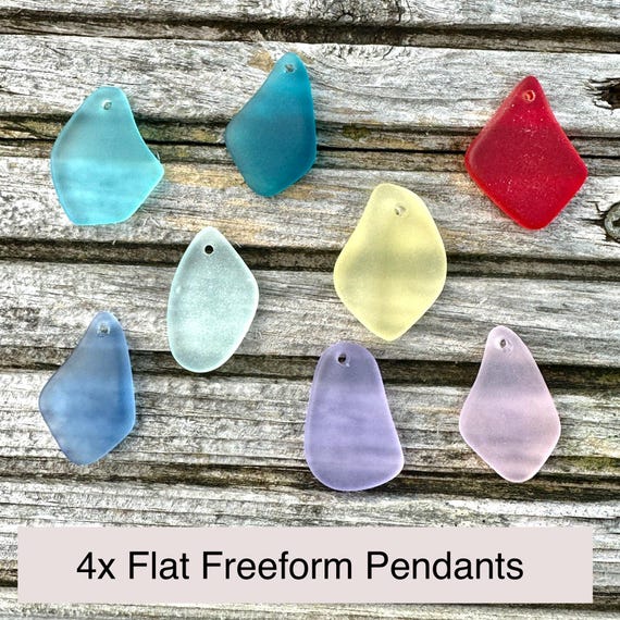 4 Pieces Cultured Sea Glass Flat Freeform Pendant Beads - 25-28mm