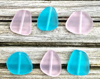 4 Pieces Cultured Sea Glass Freeform Through Drilled Pendants 21-25mm