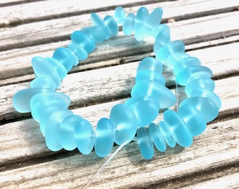 1 Strand Cultured Sea Glass Pebble Beads 6-9mm Drilled - Light Aqua 8" / 20cm