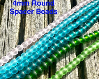 1 Strand Cultured Sea Glass Round Spacer Bead Strand 4mm - Colour Options
