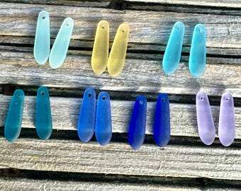 2 Pieces Cultured Sea Glass Baby Teardrop Beads Drilled - 22x6mm