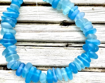 1 Strand Cultured Sea Glass Pebble Beads 6-9mm Drilled - Ocean Blue 8" / 20cm