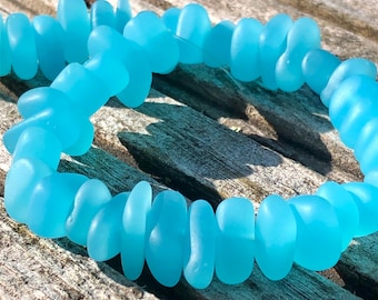 1 Strand Cultured Sea Glass Pebble Beads 6-9mm Drilled - Light Turquoise Bay 8" / 20cm
