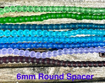 1 Strand Cultured Sea Glass Round Spacer Bead Strand 6mm - Colour Options