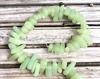 1 Strand Cultured Sea Glass Pebble Beads 6-9mm Drilled - Dark Olive Seafoam 8" / 20cm