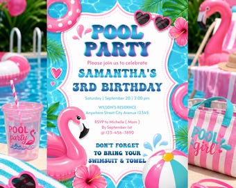 Sommer Mädchen Pool Party Geburtstagseinladung Vorlage Digitaler Download