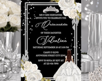Silber Quinceaňera Einladung, Mädchen 15. Geburtstag einladen Vorlage Digital Download