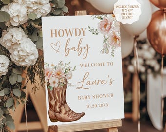 Cowgirl-Babyparty-Willkommensschild: Western Rustikal Blumen Howdy Baby (Digitale Vorlage)