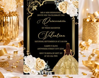 Gold Quinceaňera Einladung, Mädchen 15. Geburtstag einladen Vorlage Digital Download