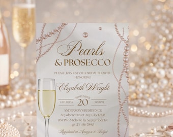 Pearls and Prosecco Bridal Shower Invitation, Pearls Invite Template Digital Download