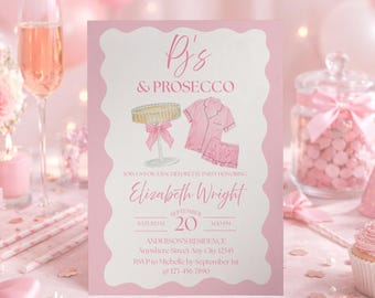 Editable Pjs and Prosecco Bridal Shower Invitation, Women Bridal Party, Pink Bachelorette Invite Template Digital Download