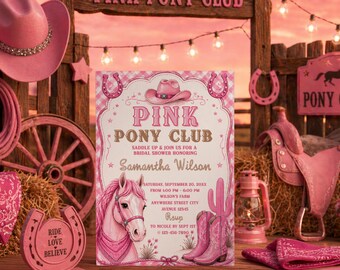 Pink Pony Club Brautparty Einladung, Western Cowgirl einladen Vorlage Digital Download