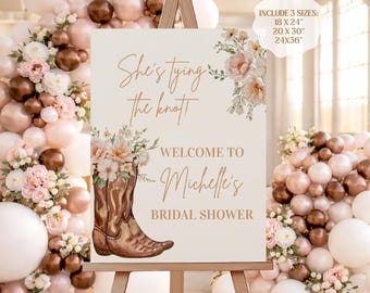 Cowgirl Bridal Shower Welcome Sign, she is tying the Knot Boots Bridal Welcome Board Country Western Rustic Template Digital Download