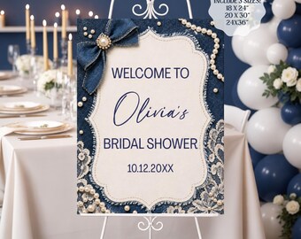 Denim and Pearls Bridal Shower Welcome Sign, Denim Poster Template Digital Download
