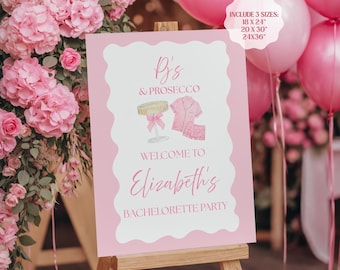 Editable Pj's and Prosecco Bridal Shower Welcome Sign, Women Bridal Party, Pink Bachelorette Party Sign Template Digital Download