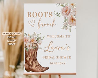 Plantilla de cartel de bienvenida para despedida de soltera con botas y brunch (descarga digital)