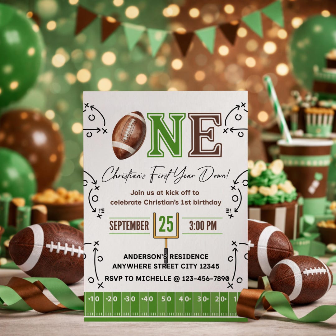 Football First Year Down Invitation Template Digital Download AB1 - Etsy