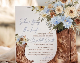 Blue Terracotta Cowgirl Bridal Shower Invitation: Boots Bridal Invitation Country Western Rustic (Digital Template)