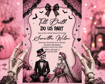 Till Death Do Us Part Halloween Bridal Shower Invitation Template Digital Download