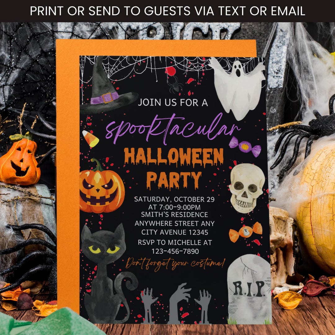 Spooky Halloween Party Invitation Template: Editable Canva Design ...