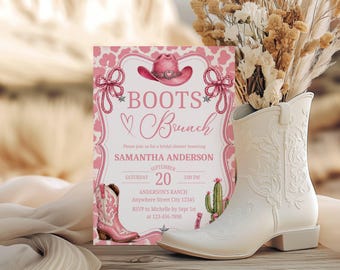 Pink Boots and Brunch Cowgirl Bridal Shower Invitation Template Digital Download