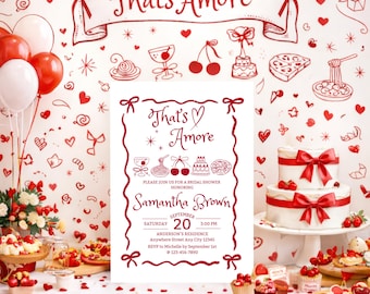 That's Amore Bridal Shower Invitation, Hand Drawn Italian Bachelorette Invite Template Digital Download
