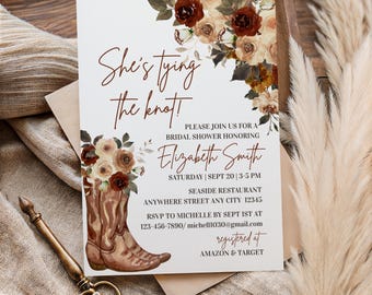 Editable Cowgirl Bridal Shower Invitation: Boots Bridal Invitation Country Western Rustic (Digital Template)
