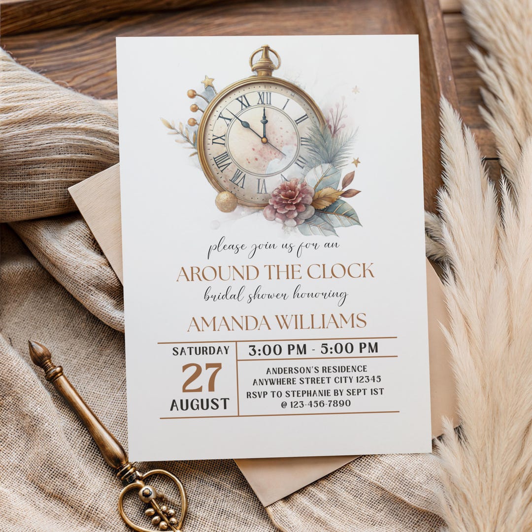 Around the Clock Bridal Shower Invitation, Vintage Bridal Invitation ...