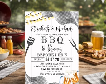 Barbeque and Brews Bridal Shower Invitation, I do BBQ, Backyard Barbeque Engagement Party Invite Template Digital Download