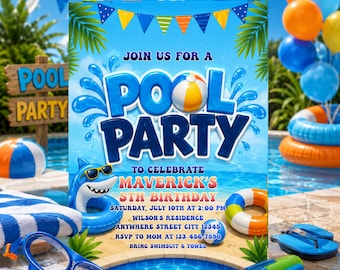 Sommer Junge Pool Party Geburtstagseinladung Vorlage Digitaler Download