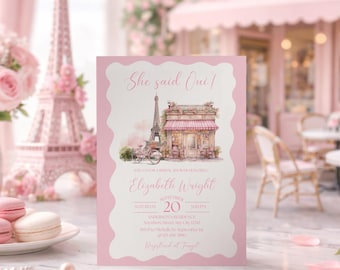 French Cafe Bridal Shower Invitation, Paris Theme Bridal Shower Invite, She Said Oui Bridal Shower Invite, Ooh La La Bridal Shower Template