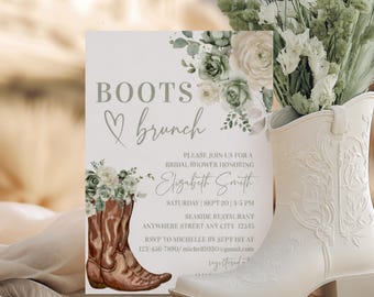 Brunch-BrautDusche-Einladung: Rustikale Blumen-Cowgirl-Digital-Vorlage