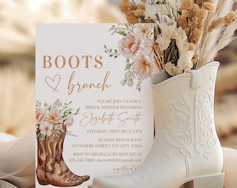 Boots and Brunch Bridal Shower Invitation: Rustic Floral Cowgirl (Digital Template)
