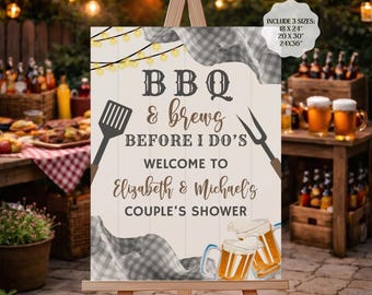 Barbeque and Brews Bridal Shower Welcome Sign, I do BBQ, Couple's Shower, Backyard Barbeque Engagement Party Sign Template Digital Download