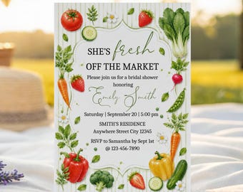 She's Fresh off the Market Bridal Shower Invitation, Farmer's Market Bachelorette Invite Template Digital Download