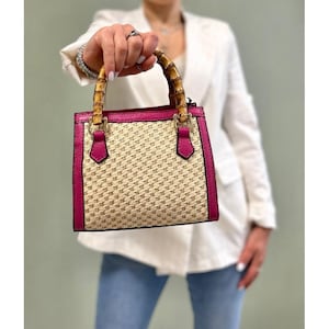 Raffia Bamboo Handle Bag: Italian Leather Summer Handbag