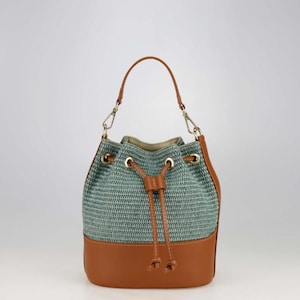 Italian Raffia Bucket Bag with Leather Details | Handmade in Italy | Adjustable Strap | 12 Colors Available