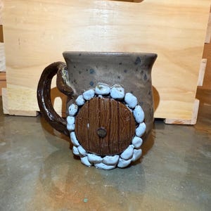 Handmade Fairy/Hobbit style Door -  Ceramic Mushroom Mug, Tree Branch Handle - Volcanic Rock STYLE