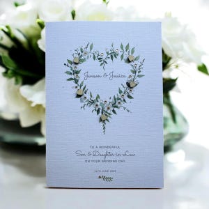 Cartão de casamento personalizado para filho e nora. Cartão de lembrança luxuoso, decorado à mão com pedras preciosas e corações 3D. Cartão feito à mão sob medida.