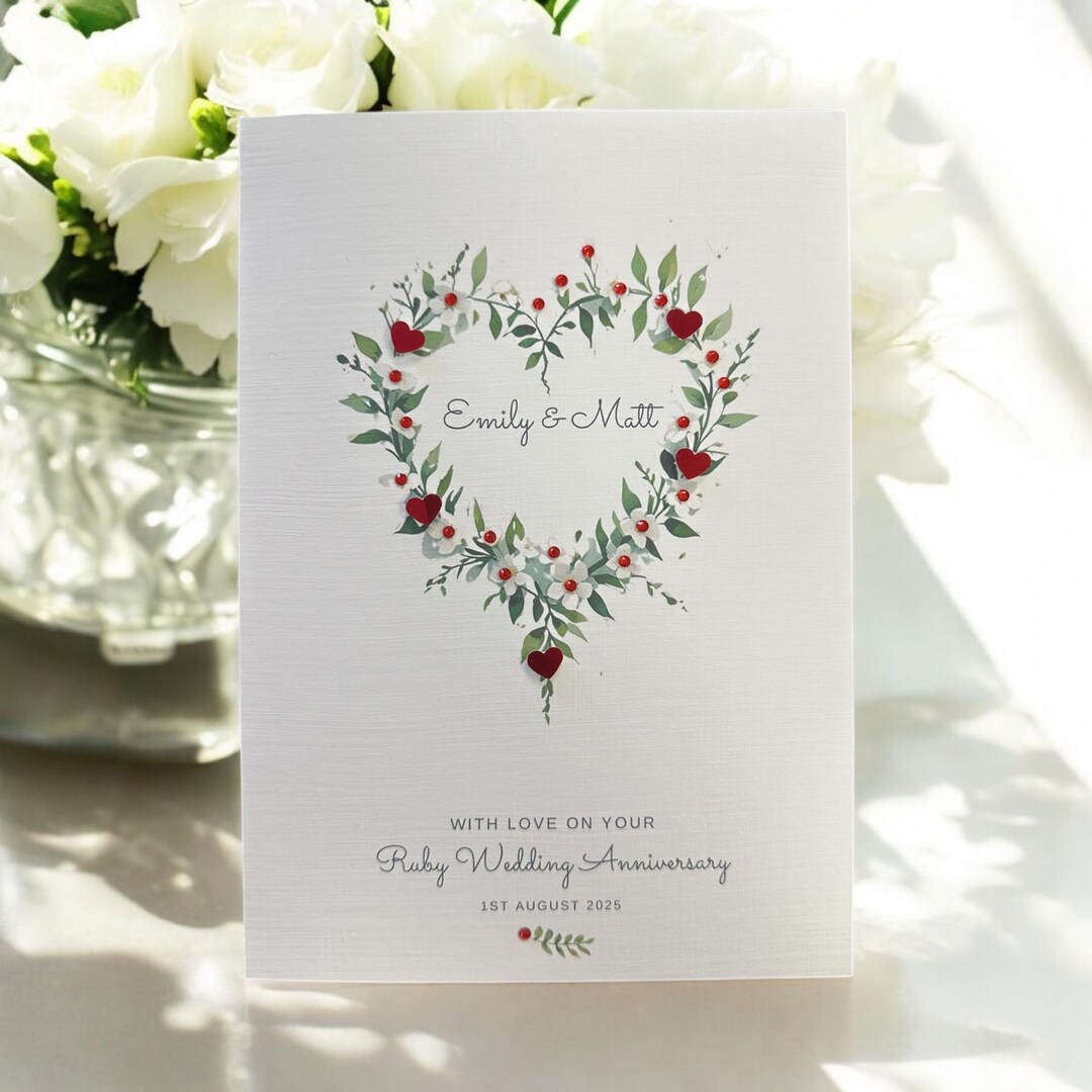 Ruby Ann Card Personalised 40th Ruby Anniversary Card, Ruby Hearts, Fourtieth Wedding ...