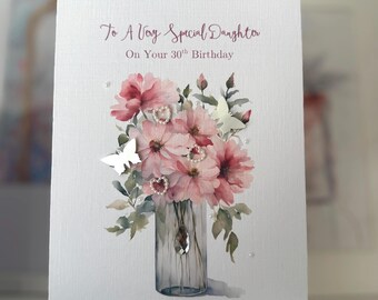 Tarjeta De Cumpleaños Para Nieta, Diseño De Lámina Rosa Y