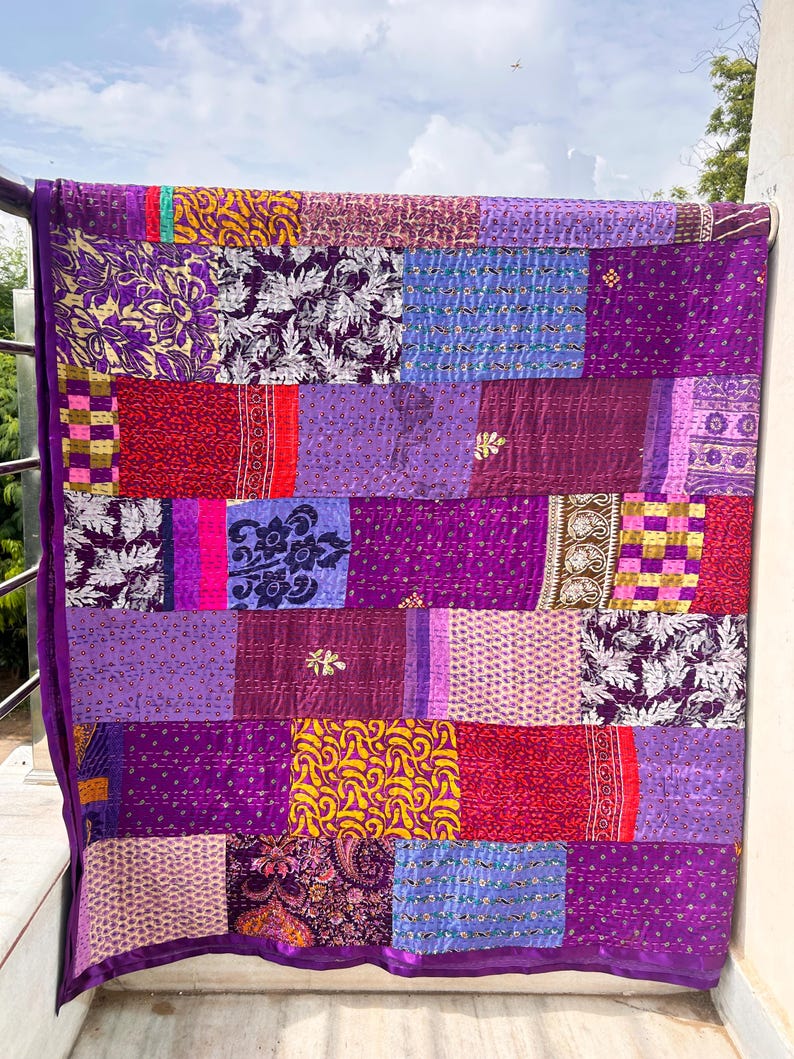 Indian bedcover, bohemian, baby quilts, floral quilts, boho decor, vintage blanket, recycled blanket, double bedcover, hand embroidered, handmade patchwork, old sari patch, unique throw, queen size bed cover, rare quilt, multi  color, kantha blankets, vintage kantha, handmade quilts, cotton kantha quilts, reversible kantha, dignify kantha, paisley print, small kantha, small quilt, floral printed, printed quilts, boho kantha throw, hand block kantha, indigo kantha quilts, organic kantha