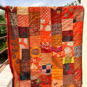 Indian bedcover, bohemian, baby quilts, floral quilts, boho decor, vintage blanket, recycled blanket, double bedcover, hand embroidered, handmade patchwork, old sari patch, unique throw, queen size bed cover, rare quilt, multi  color, kantha blankets, vintage kantha, handmade quilts, cotton kantha quilts, reversible kantha, dignify kantha, paisley print, small kantha, small quilt, floral printed, printed quilts, boho kantha throw, hand block kantha, indigo kantha quilts, organic kantha