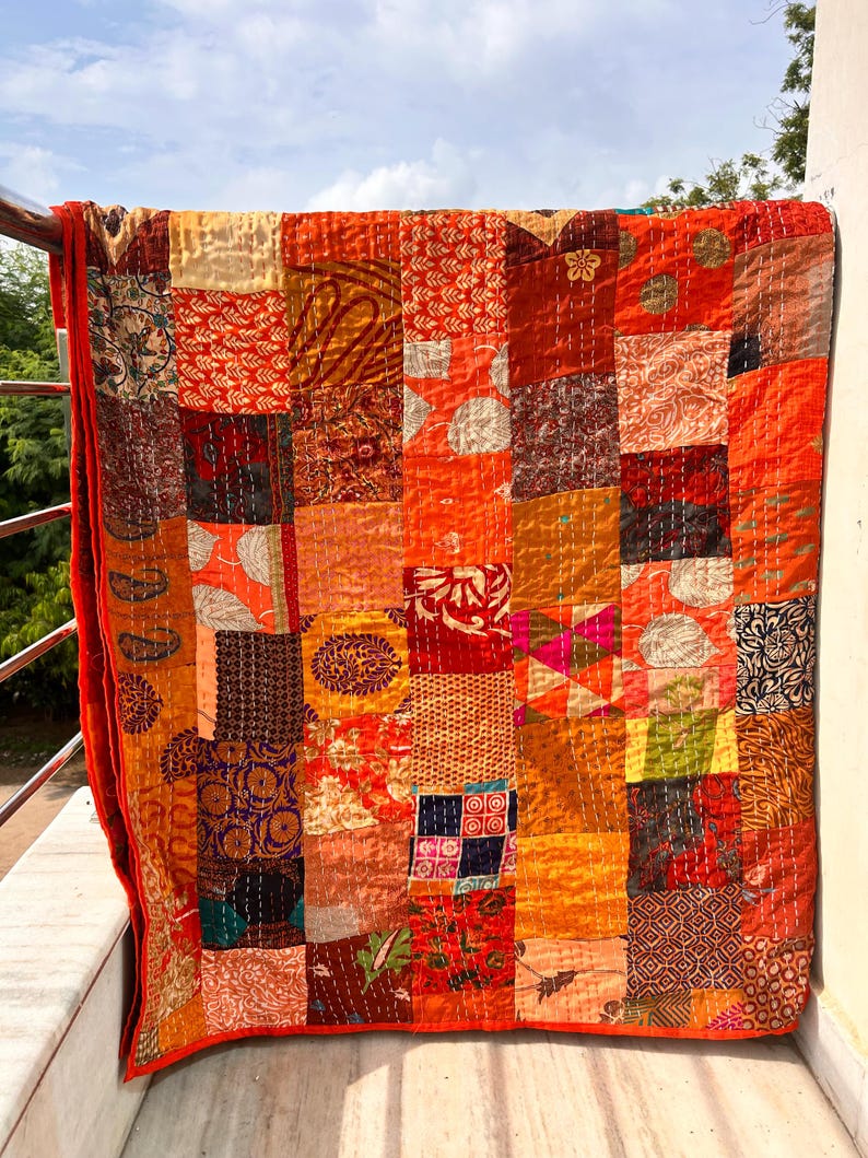 Indian bedcover, bohemian, baby quilts, floral quilts, boho decor, vintage blanket, recycled blanket, double bedcover, hand embroidered, handmade patchwork, old sari patch, unique throw, queen size bed cover, rare quilt, multi  color, kantha blankets, vintage kantha, handmade quilts, cotton kantha quilts, reversible kantha, dignify kantha, paisley print, small kantha, small quilt, floral printed, printed quilts, boho kantha throw, hand block kantha, indigo kantha quilts, organic kantha